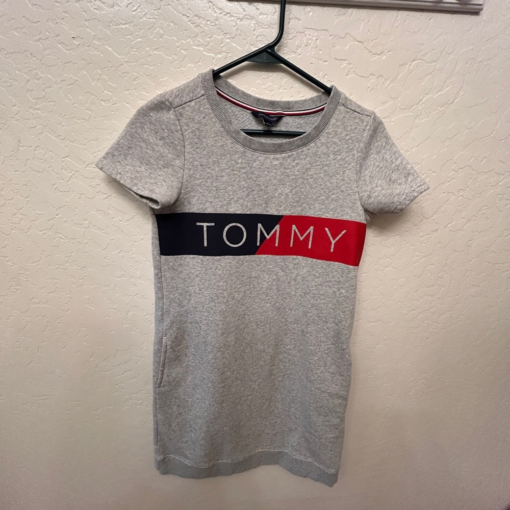 Tommy Hilfiger Gray and Red Logo Mini Dress